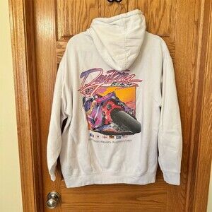 Daytona Beach Motorcycle Racing Graphic Pullover Hoodie White One Size